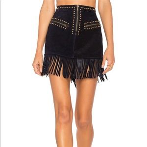 Revolve leather black fringe skirt